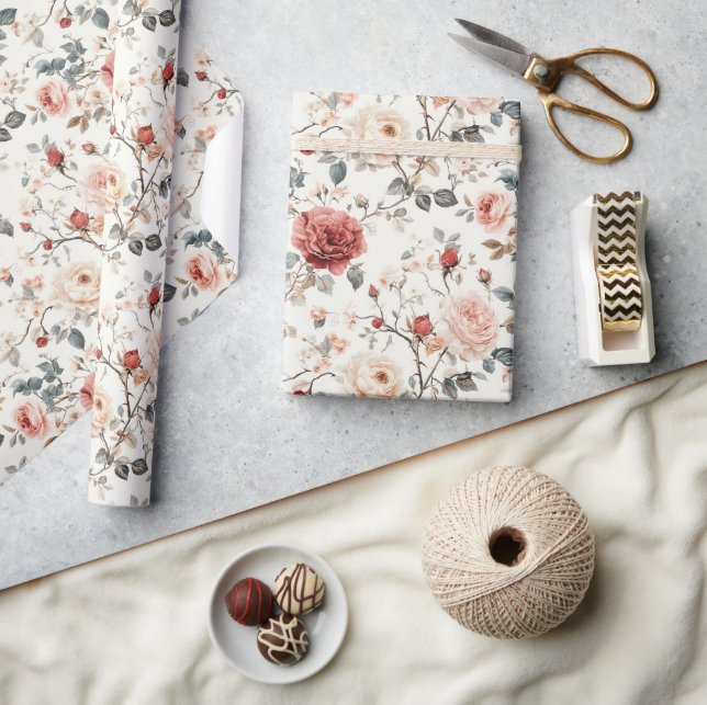 Papel de embrulho clássico com flor de rosa radian (Artesanato)
