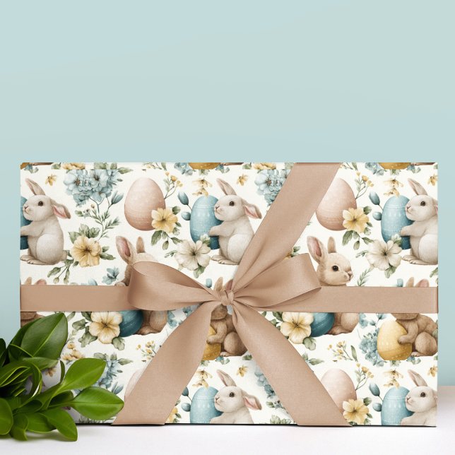 Papel de embrulho Coelho & Ovos da Páscoa Vintage (Criador carregado)