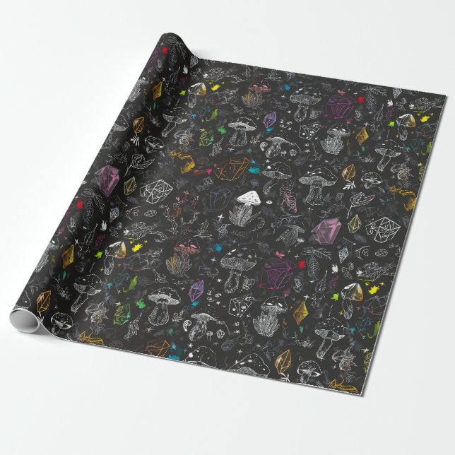 Papel de embrulho Cogumelos e Cristais (Desenrolado)