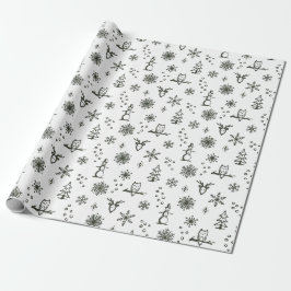 Papel de embrulho Coisas de Inverno - Neve + Pinhe