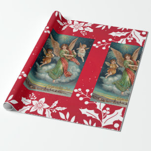 Papel de embrulho colagem Anjo de Natal Azevinho