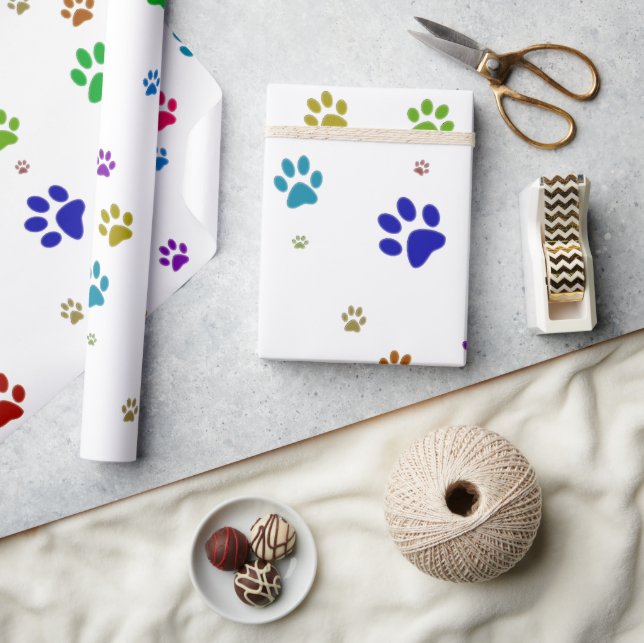 Papel de Embrulho Colorido com Patas de Animais de (Artesanato)