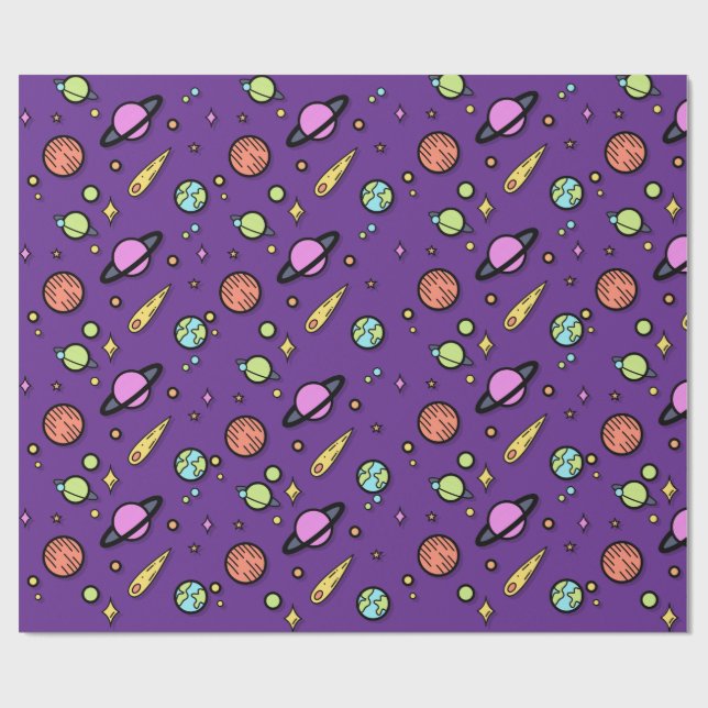Papel de embrulho Colorido Espaço Doodle | Planeta (Aberto)