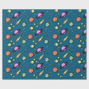 Papel de embrulho Colorido Espaço Doodle Planeta