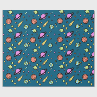 Papel de embrulho Colorido Espaço Doodle | Planeta