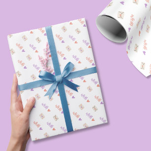 Papel de embrulho com amor em rosa, roxo e branco