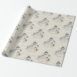 Papel de embrulho com arte de Border Collie e bone