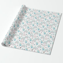 Papel de embrulho com balões e arco-íris.