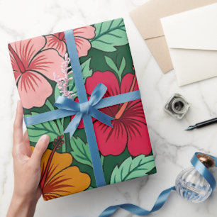 Papel de embrulho com borboleta e hibisco indiano