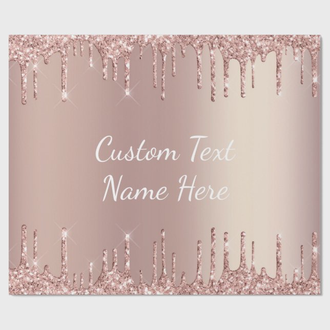 Papel de embrulho com brilho em Rose Gold com text (Aberto)