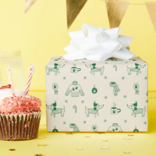 Papel de embrulho com cães de Natal desenhados à m