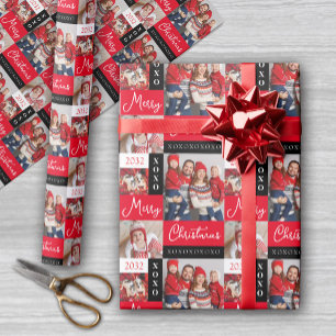 Papel de embrulho com colagem de fotos de Natal pe