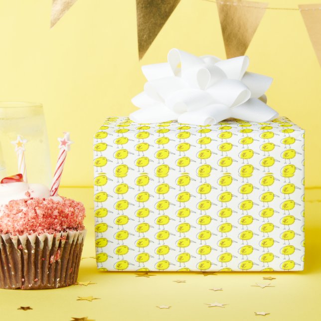 Papel de embrulho com desenhos de pássaros amarelo (Festa de aniversário)