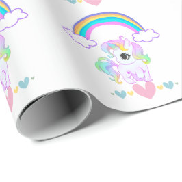 Papel de embrulho com design de unicórnio pastel e
