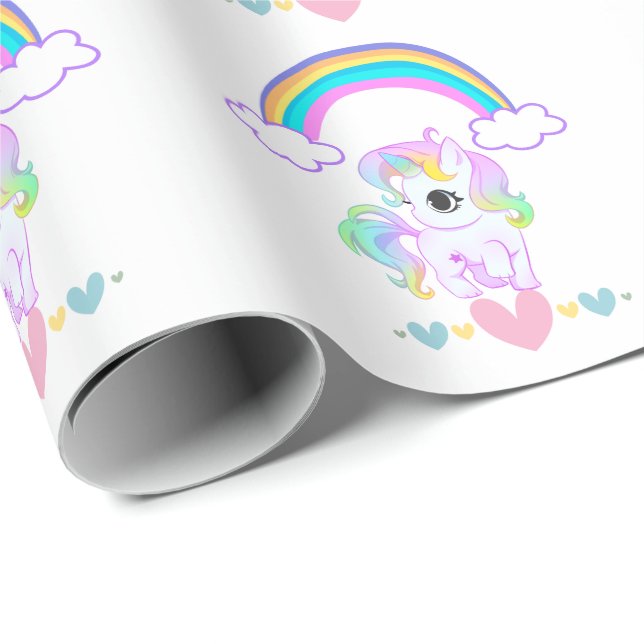Papel de embrulho com design de unicórnio pastel e (Ponta do rolo)