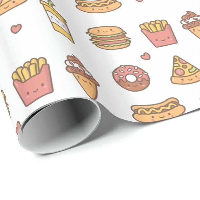 Papel de embrulho com Doodles de Comida Rápida Fof (Ponta do rolo)