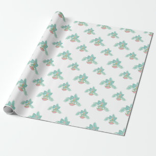 Papel de embrulho com enfeites cor-de-rosa e aqua