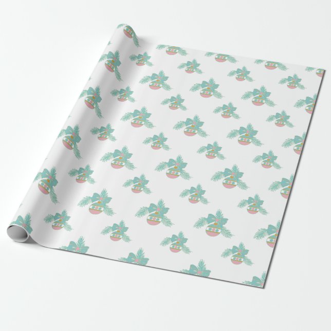 Papel de embrulho com enfeites cor-de-rosa e aqua  (Desenrolado)