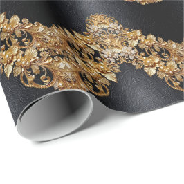 Papel de embrulho com enfeites florais dourados