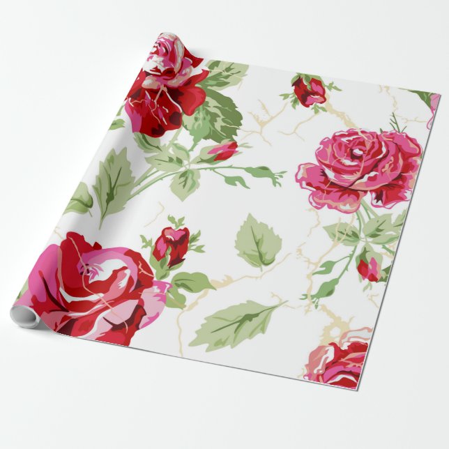 Papel de embrulho com estampa clássica de rosa ver (Desenrolado)