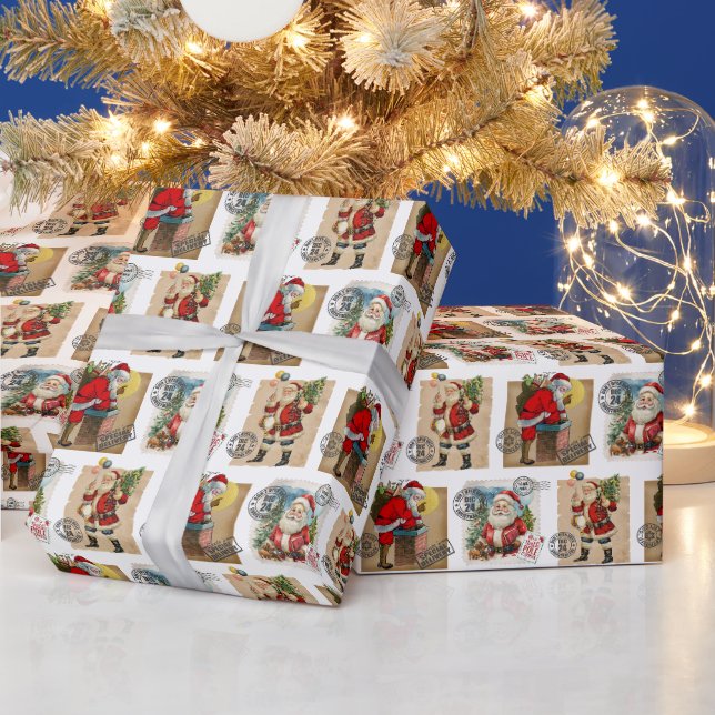 Papel de embrulho com estampa de Papai Noel retrô (Feriados)