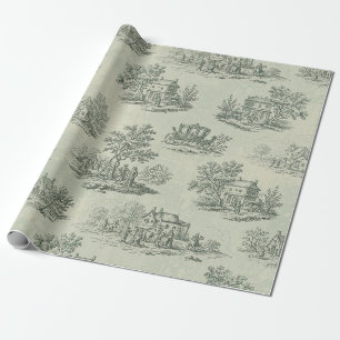 Papel de embrulho com estampa Toile pastoral verde