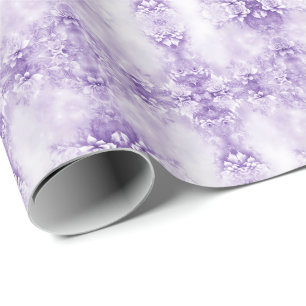 Papel de embrulho com flores brancas roxas