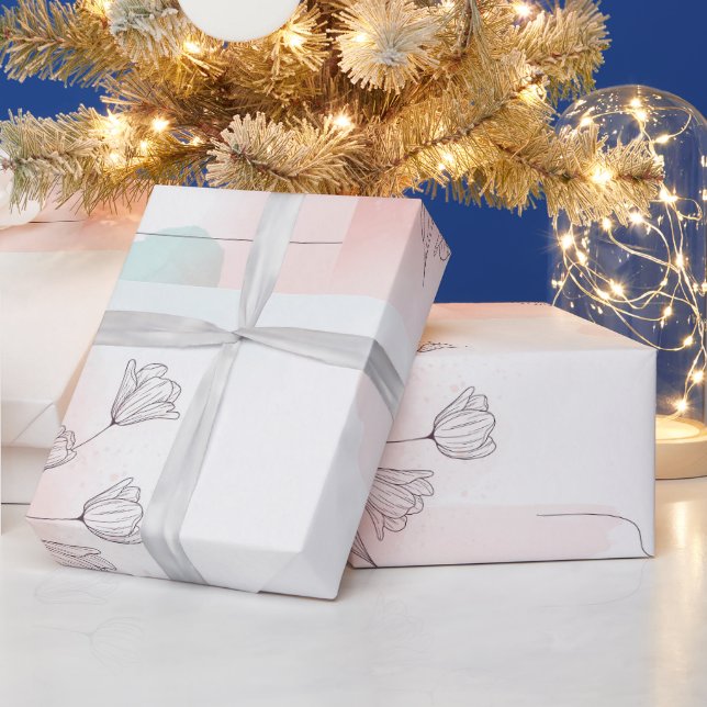 Papel de Embrulho com Flores Cor-de-Rosa em Aquare (Feriados)