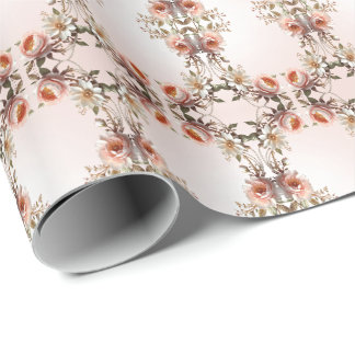 Papel de embrulho com flores decorativas rosa e br