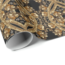 Papel de embrulho com flores ornamentais douradas