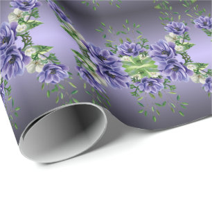 Papel de embrulho com flores roxas aquarela