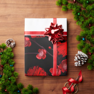 papel de embrulho com flores vermelhas