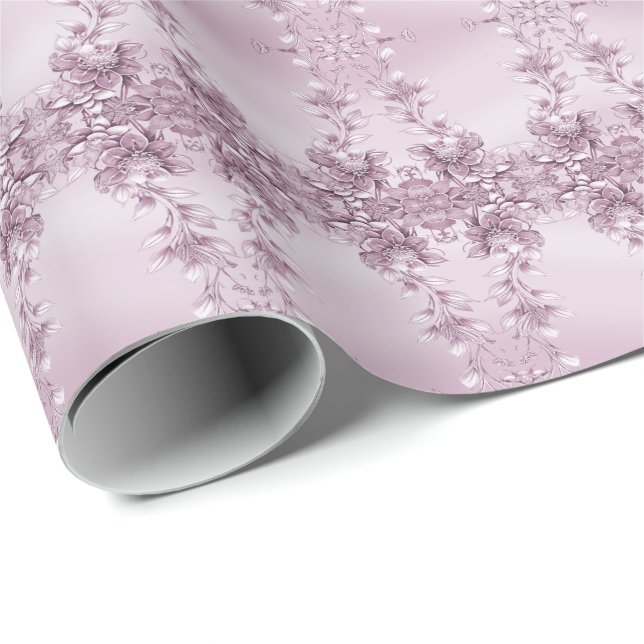 Papel de embrulho com folhagem floral rosa (Ponta do rolo)