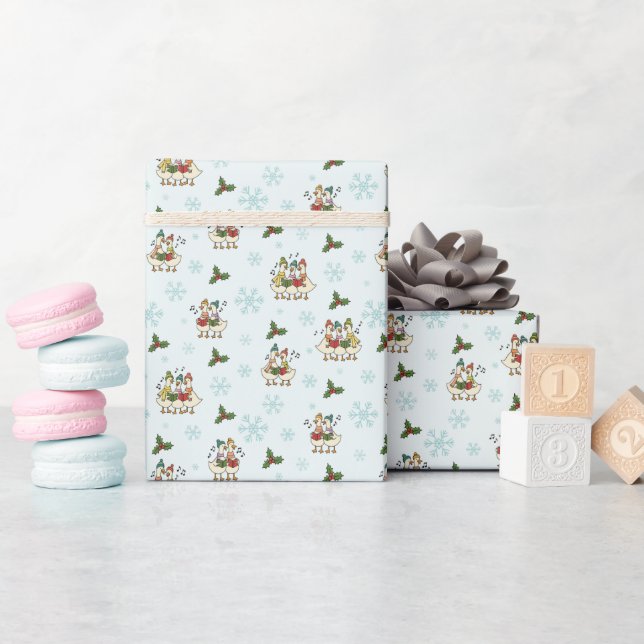 Papel de embrulho com gansos cantando de Natal (Chá de bebê)