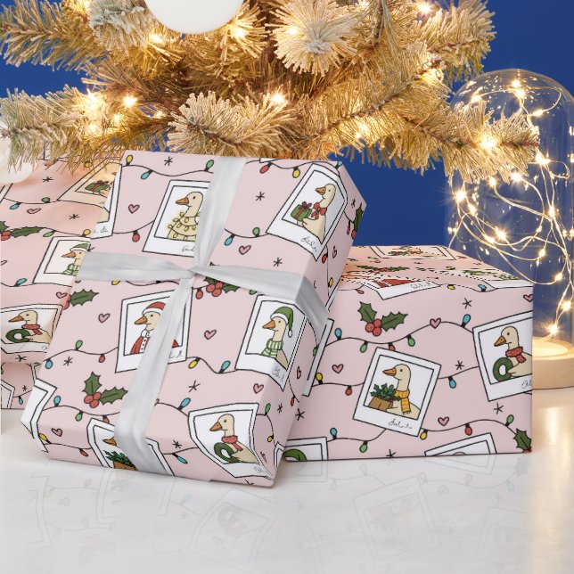 Papel de embrulho com gansos de Natal desenhados à (Feriados)