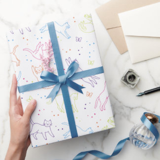Papel de embrulho com gatos fofos desenhados à mão