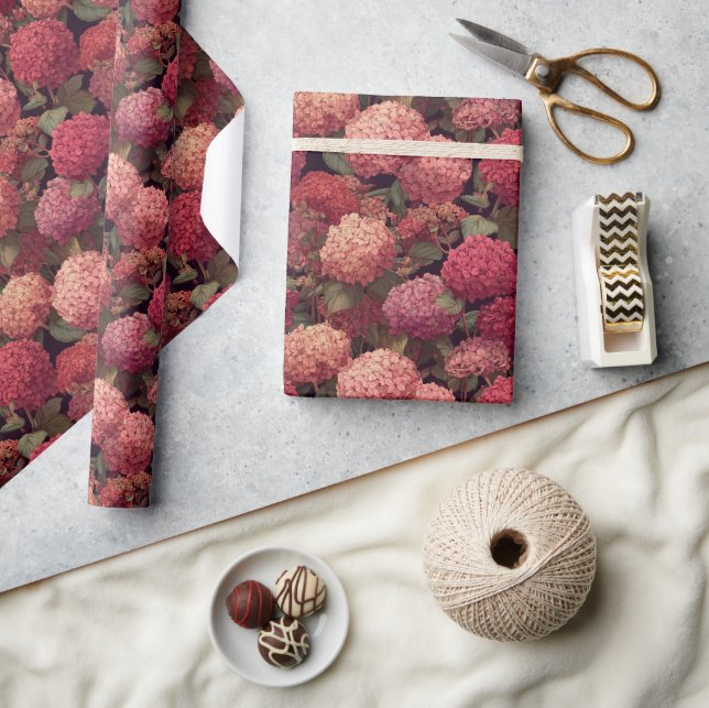 Papel de embrulho com impressão de hortênsia flora (Artesanato)