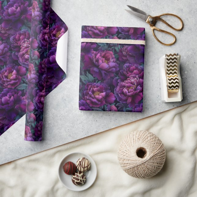 Papel de embrulho com impressão de peônias inspira (Artesanato)