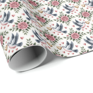 Papel de embrulho com ladrilhos de pássaros de amo