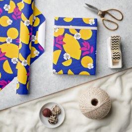 Papel de embrulho com limões Zestis e Folhas Rosa