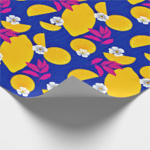 Papel de embrulho com limões Zestis e Folhas Rosa