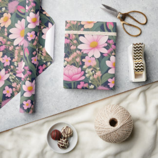 Papel de embrulho com lindas flores cor-de-rosa