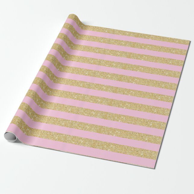 Papel de embrulho com Listras de Brilho Rosa Claro (Desenrolado)