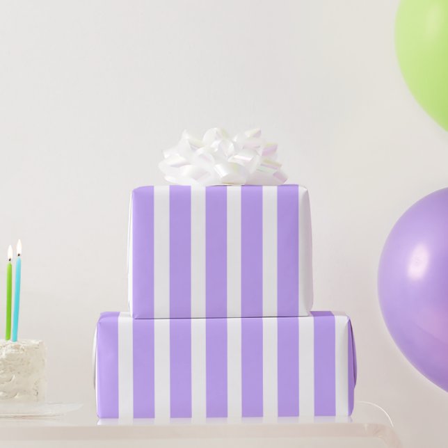 Papel de embrulho com listras verticais Lavanda e  (Presentes para festas)