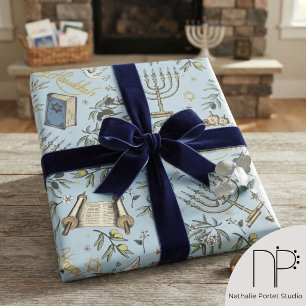 Papel de Embrulho com Menorá de Hanukkah Desenhada