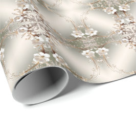 Papel de embrulho com moldura floral branca orname