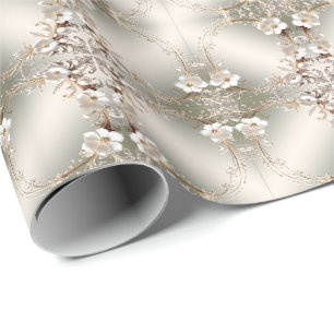 Papel de embrulho com moldura floral branca orname