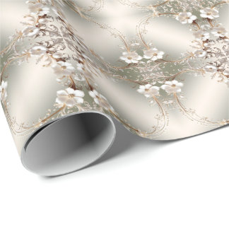 Papel de embrulho com moldura floral branca orname