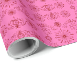 Papel de embrulho com motivo vermelho sobre rosa
