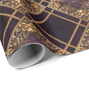 Papel de embrulho com ornamento floral dourado e p